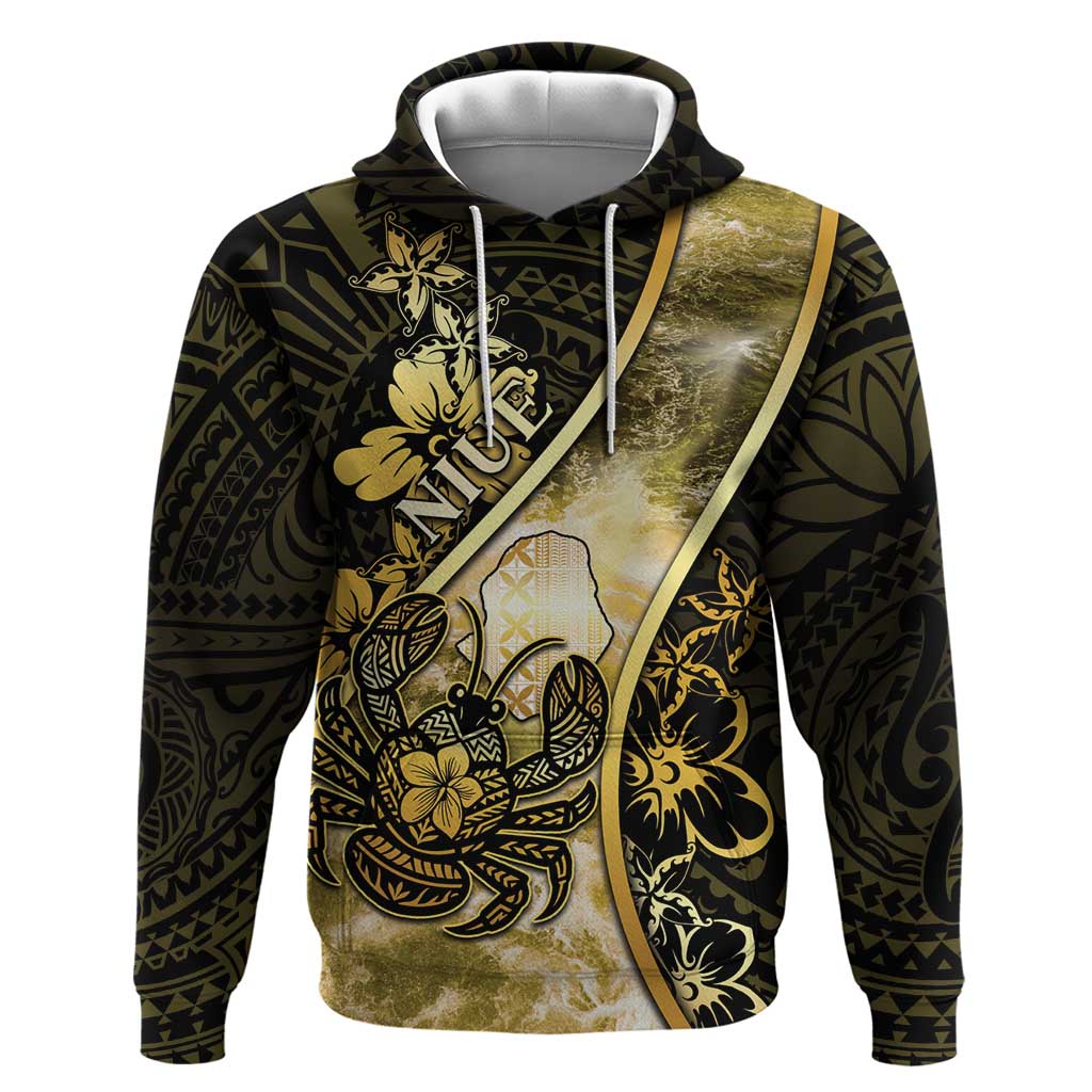 Personalised Niue Zip Hoodie Niuean Crab Waves Style DT05 Pullover Hoodie Gold - Polynesian Pride