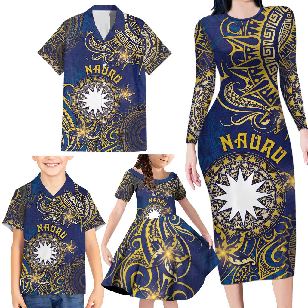 Personalised Nauru Family Matching Long Sleeve Bodycon Dress and Hawaiian Shirt Hibiscus Polynesian Tribal Pattern DT05 - Polynesian Pride