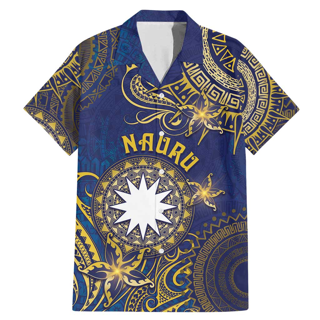 Personalised Nauru Family Matching Mermaid Dress and Hawaiian Shirt Hibiscus Polynesian Tribal Pattern DT05 Dad's Shirt - Short Sleeve Navy - Polynesian Pride