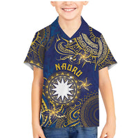 Personalised Nauru Family Matching Mermaid Dress and Hawaiian Shirt Hibiscus Polynesian Tribal Pattern DT05 Son's Shirt Navy - Polynesian Pride
