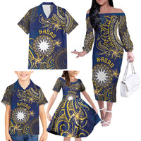 Personalised Nauru Family Matching Off The Shoulder Long Sleeve Dress and Hawaiian Shirt Hibiscus Polynesian Tribal Pattern DT05 - Polynesian Pride