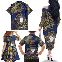 Personalised Nauru Family Matching Off The Shoulder Long Sleeve Dress and Hawaiian Shirt Hibiscus Polynesian Tribal Pattern DT05 - Polynesian Pride