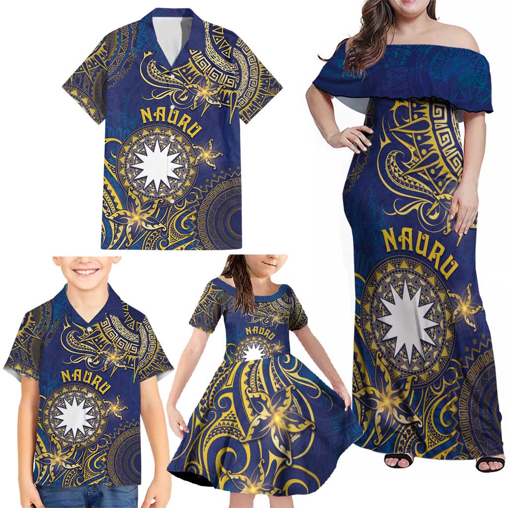 Personalised Nauru Family Matching Off Shoulder Maxi Dress and Hawaiian Shirt Hibiscus Polynesian Tribal Pattern DT05 - Polynesian Pride