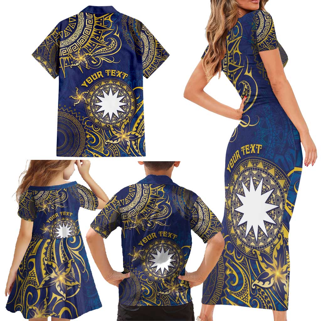 Personalised Nauru Family Matching Short Sleeve Bodycon Dress and Hawaiian Shirt Hibiscus Polynesian Tribal Pattern DT05 - Polynesian Pride