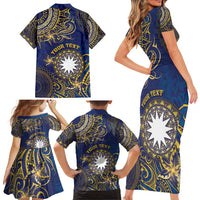 Personalised Nauru Family Matching Short Sleeve Bodycon Dress and Hawaiian Shirt Hibiscus Polynesian Tribal Pattern DT05 - Polynesian Pride