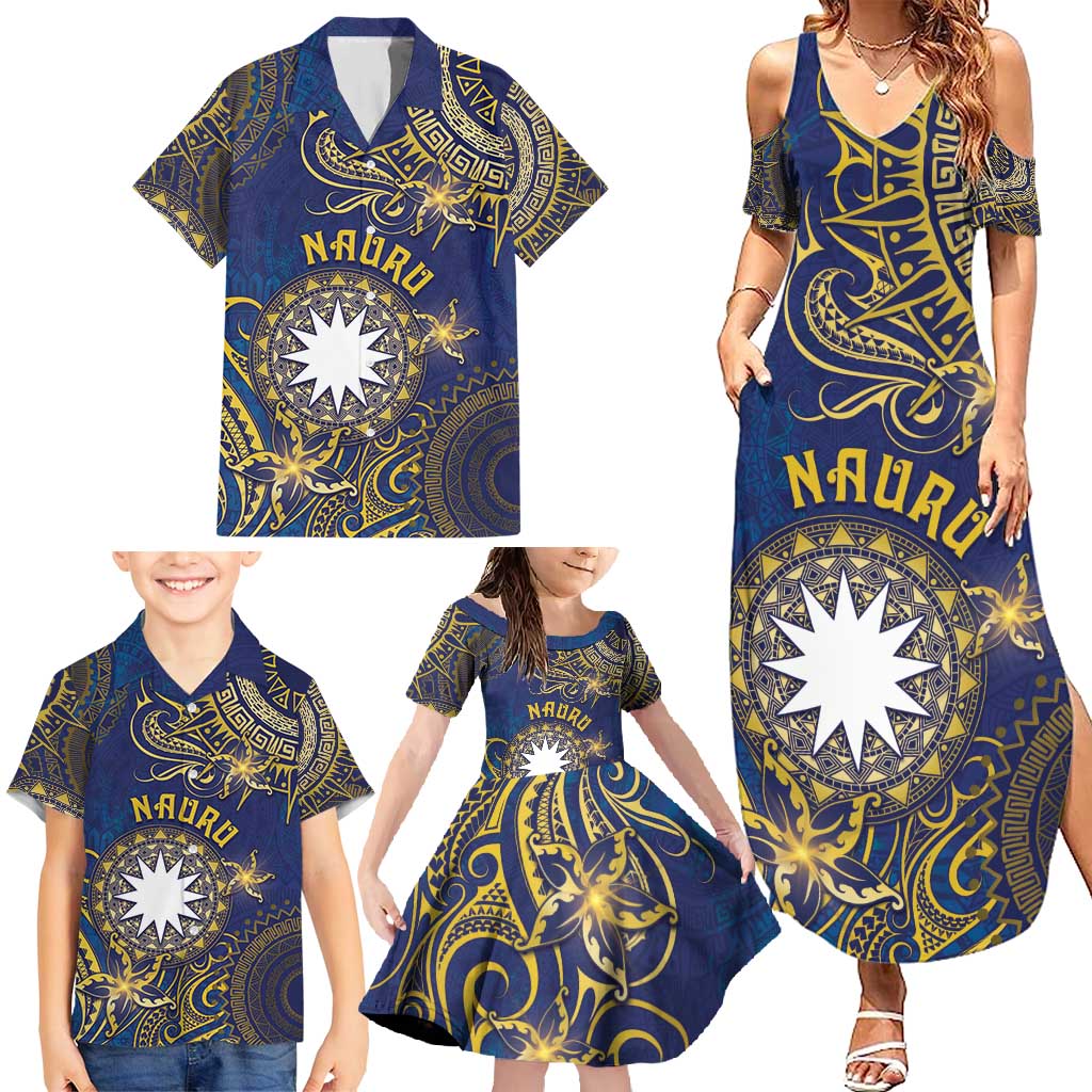 Personalised Nauru Family Matching Summer Maxi Dress and Hawaiian Shirt Hibiscus Polynesian Tribal Pattern DT05 - Polynesian Pride
