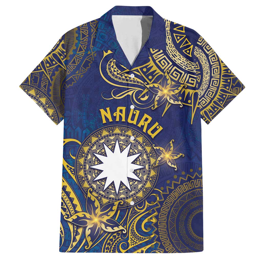 Personalised Nauru Family Matching Summer Maxi Dress and Hawaiian Shirt Hibiscus Polynesian Tribal Pattern DT05 Dad's Shirt - Short Sleeve Navy - Polynesian Pride