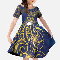 Personalised Nauru Kid Short Sleeve Dress Hibiscus Polynesian Tribal Pattern DT05 KID Navy - Polynesian Pride