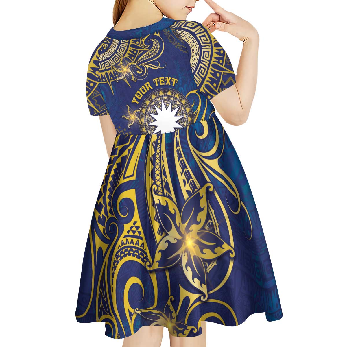 Personalised Nauru Kid Short Sleeve Dress Hibiscus Polynesian Tribal Pattern DT05 - Polynesian Pride