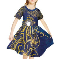 Personalised Nauru Kid Short Sleeve Dress Hibiscus Polynesian Tribal Pattern DT05 - Polynesian Pride