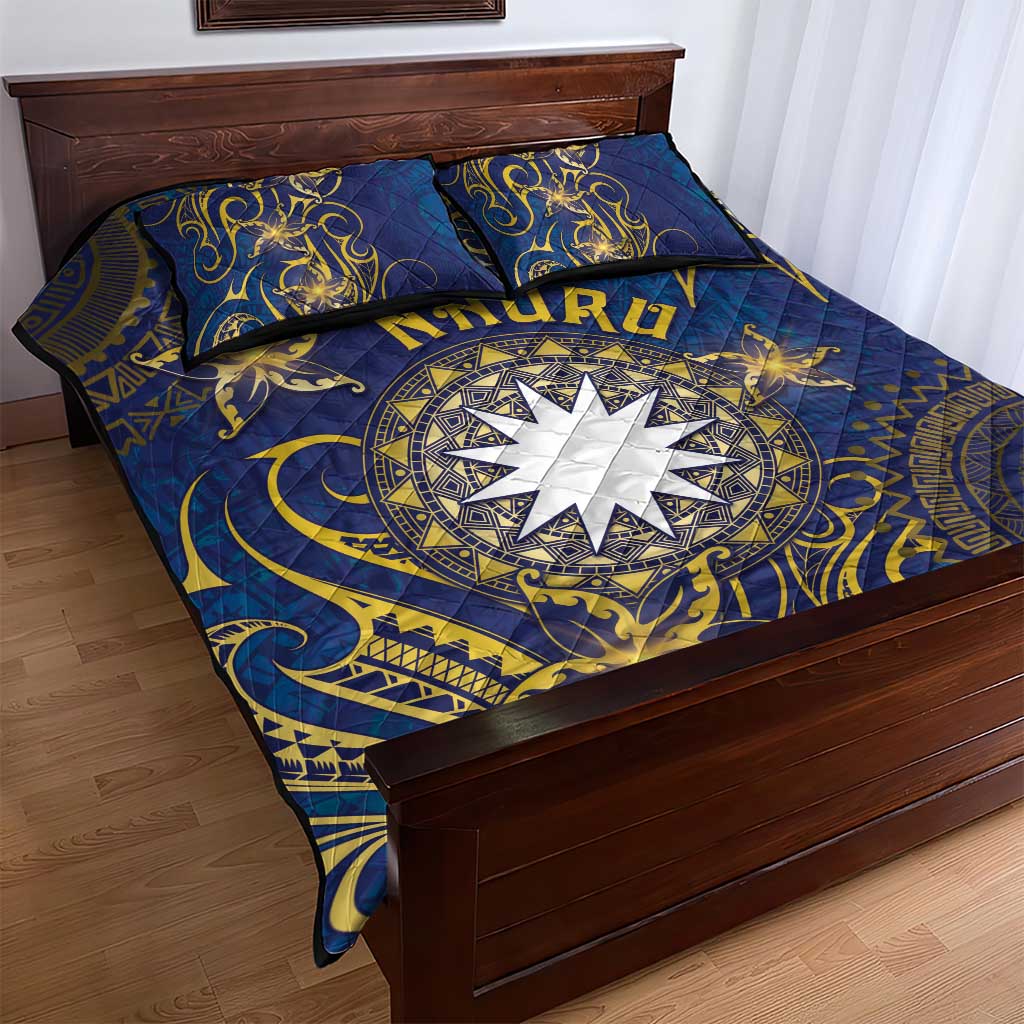 Nauru Quilt Bed Set Hibiscus Polynesian Tribal Pattern