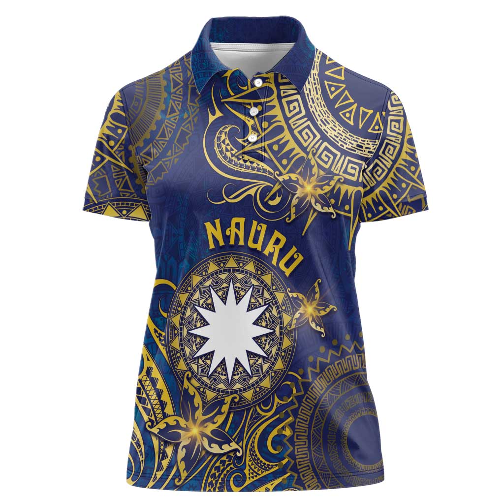 Personalised Nauru Women Polo Shirt Hibiscus Polynesian Tribal Pattern