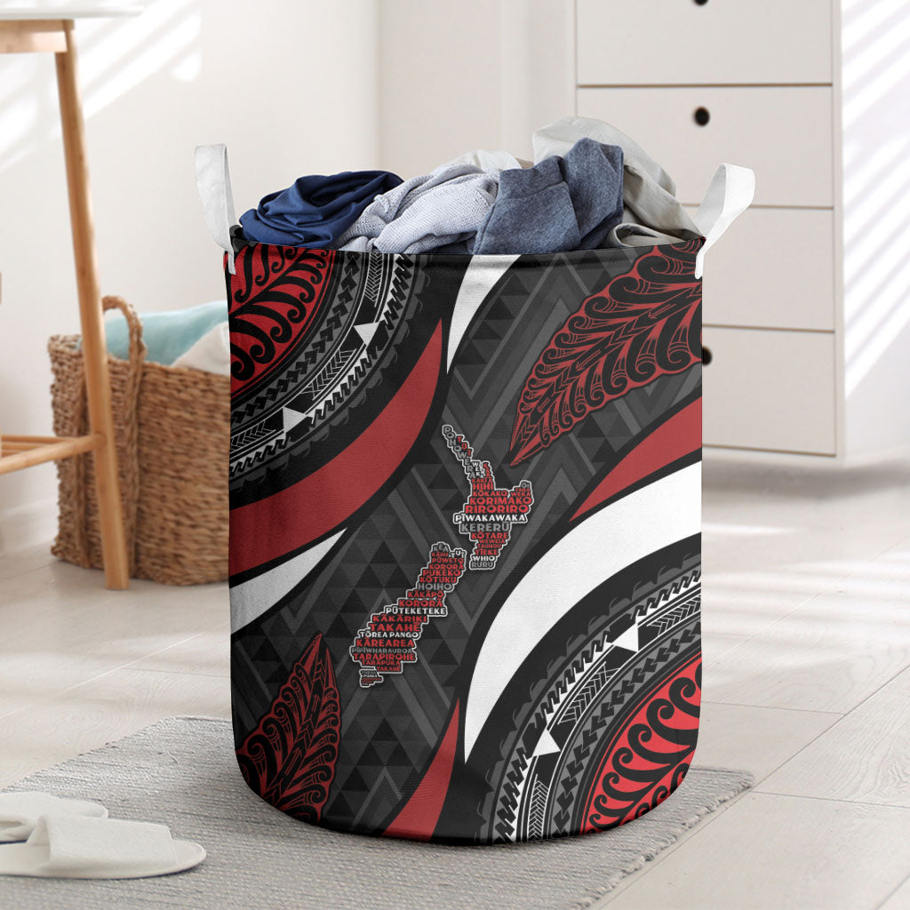Aotearoa New Zealand Native Birds Map Laundry Basket Silver Fern Tribal Pattern