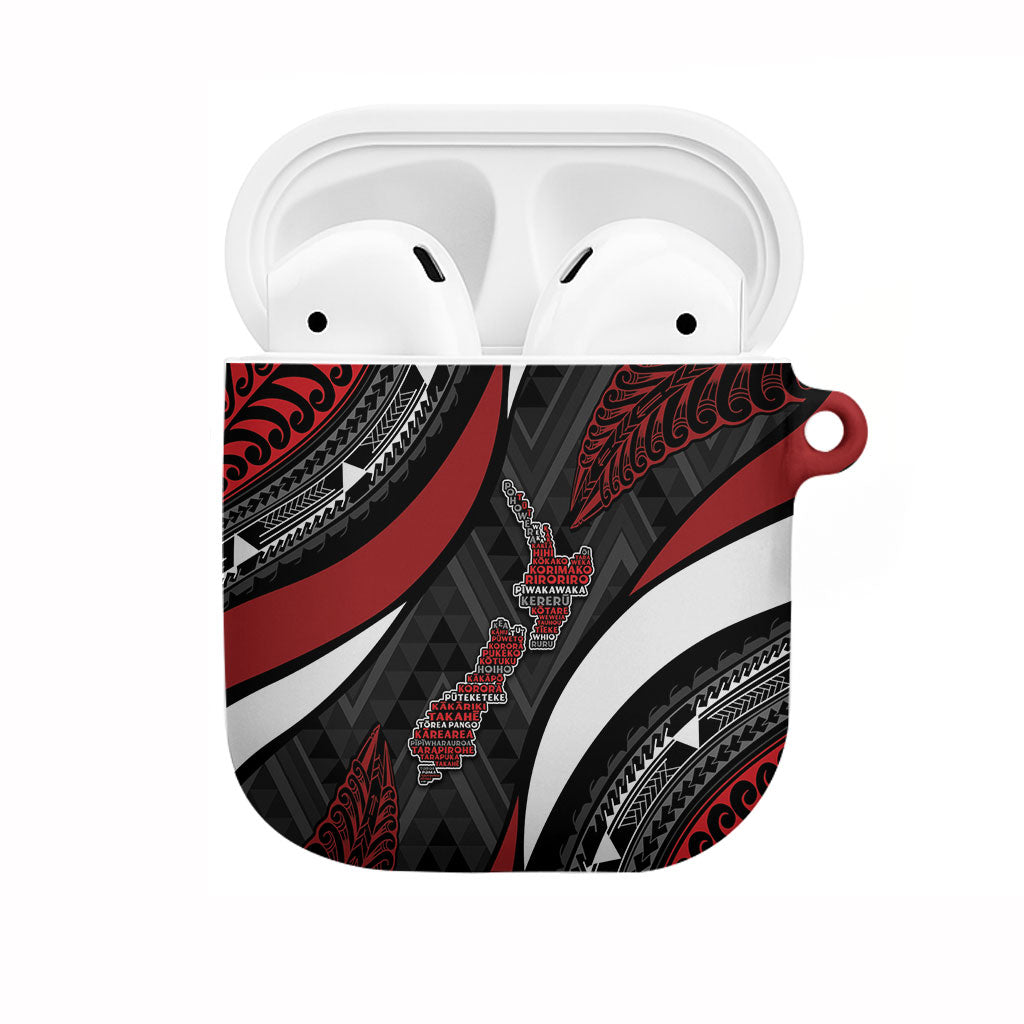 Aotearoa New Zealand Native Birds Map AirPods Case Silver Fern Tribal Pattern DT05 Red - Polynesian Pride