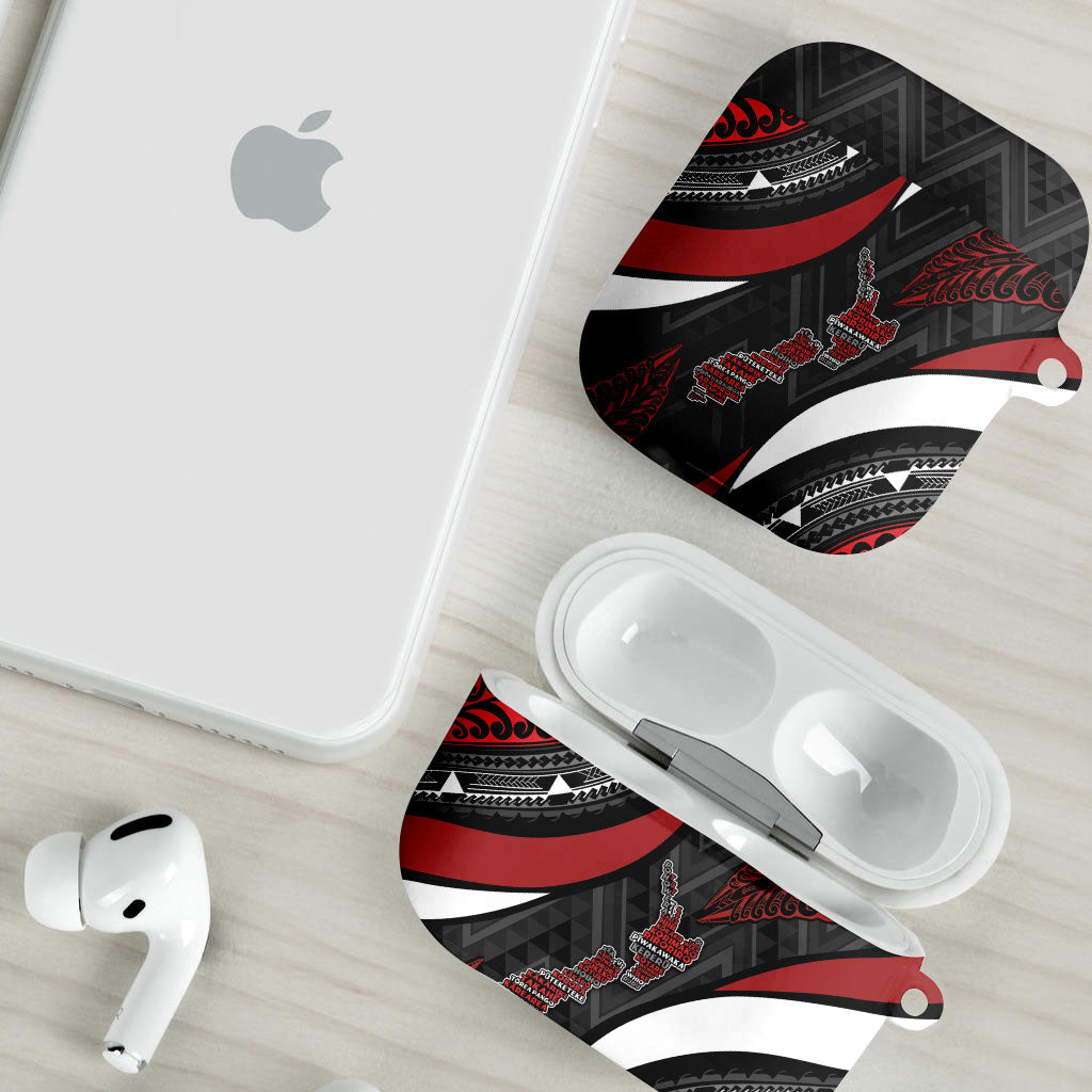 Aotearoa New Zealand Native Birds Map AirPods Case Silver Fern Tribal Pattern DT05 - Polynesian Pride