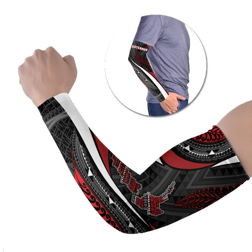 Aotearoa New Zealand Native Birds Map Arm Sleeves Silver Fern Tribal Pattern