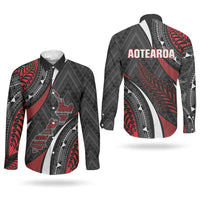 Aotearoa New Zealand Native Birds Map Couples Matching Short Sleeve Bodycon Dress and Long Sleeve Button Shirt Silver Fern Tribal Pattern DT05 - Polynesian Pride