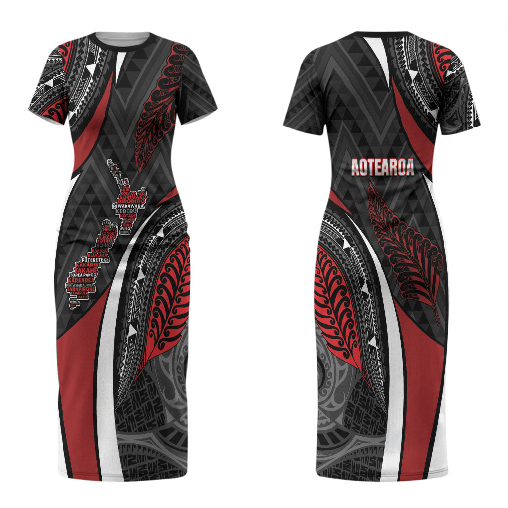 Aotearoa New Zealand Native Birds Map Couples Matching Short Sleeve Bodycon Dress and Long Sleeve Button Shirt Silver Fern Tribal Pattern DT05 - Polynesian Pride
