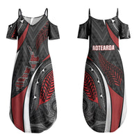 Aotearoa New Zealand Native Birds Map Couples Matching Summer Maxi Dress and Hawaiian Shirt Silver Fern Tribal Pattern DT05 - Polynesian Pride
