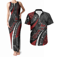 Aotearoa New Zealand Native Birds Map Couples Matching Tank Maxi Dress and Hawaiian Shirt Silver Fern Tribal Pattern DT05 Red - Polynesian Pride