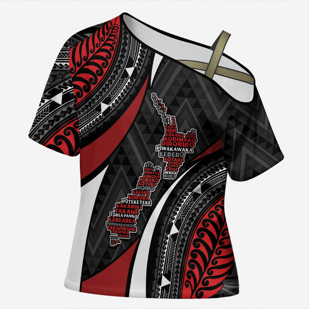 Aotearoa New Zealand Native Birds Map Cross Shoulder Shirt Silver Fern Tribal Pattern