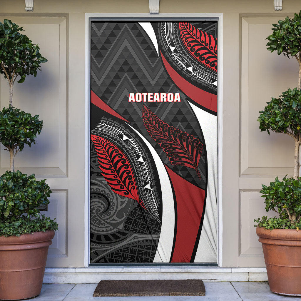 Aotearoa New Zealand Native Birds Map Door Cover Silver Fern Tribal Pattern