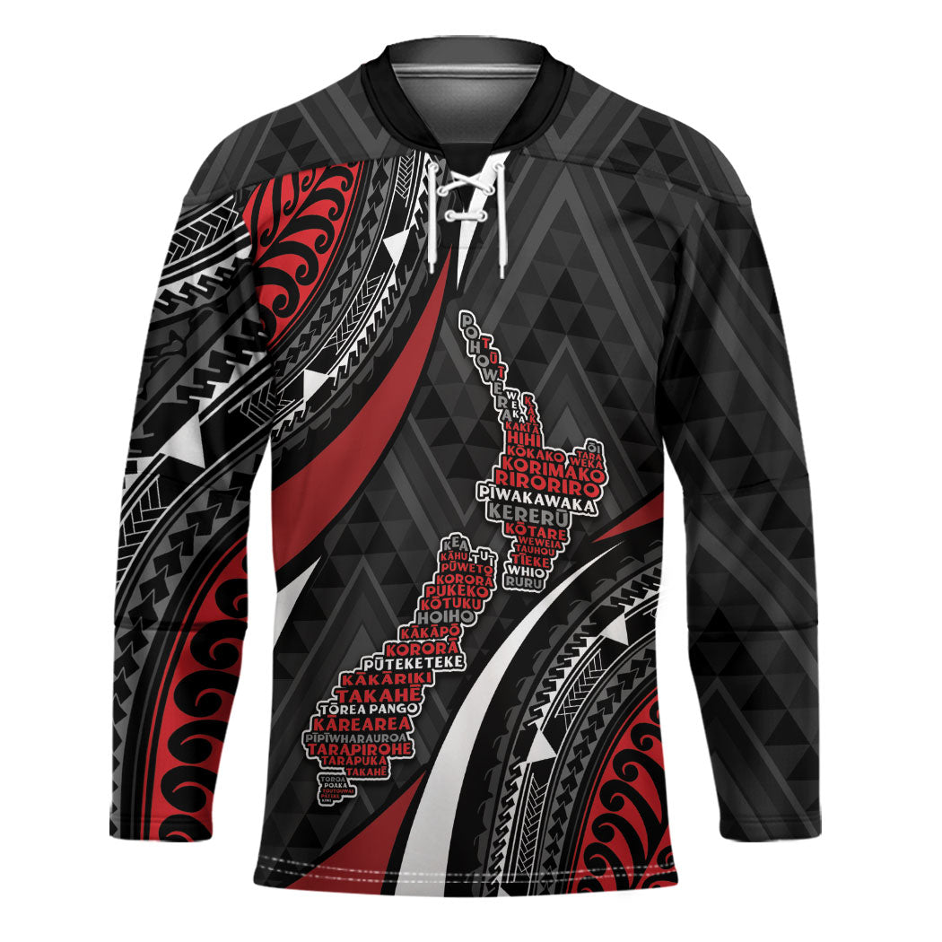 Aotearoa New Zealand Native Birds Map Hockey Jersey Silver Fern Tribal Pattern