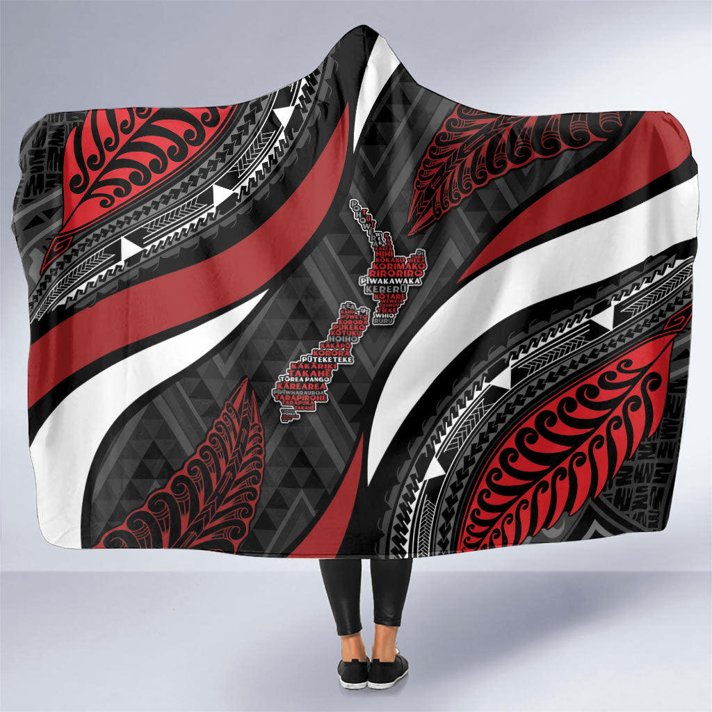 Aotearoa New Zealand Native Birds Map Hooded Blanket Silver Fern Tribal Pattern