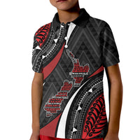 Aotearoa New Zealand Native Birds Map Kid Polo Shirt Silver Fern Tribal Pattern DT05 Kid Red - Polynesian Pride