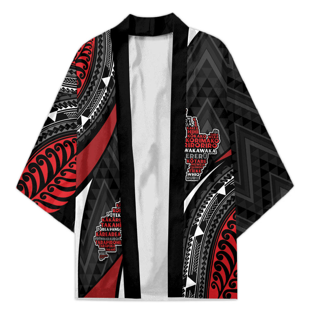 Aotearoa New Zealand Native Birds Map Kimono Silver Fern Tribal Pattern