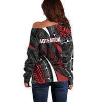 Aotearoa New Zealand Native Birds Map Off Shoulder Sweater Silver Fern Tribal Pattern DT05 - Polynesian Pride