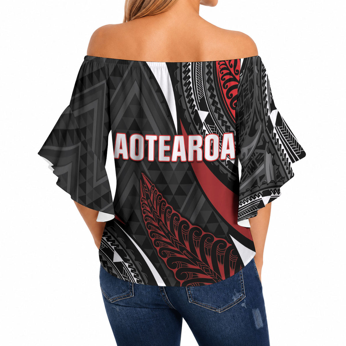 Aotearoa New Zealand Native Birds Map Off Shoulder Wrap Waist Top Silver Fern Tribal Pattern DT05 - Polynesian Pride