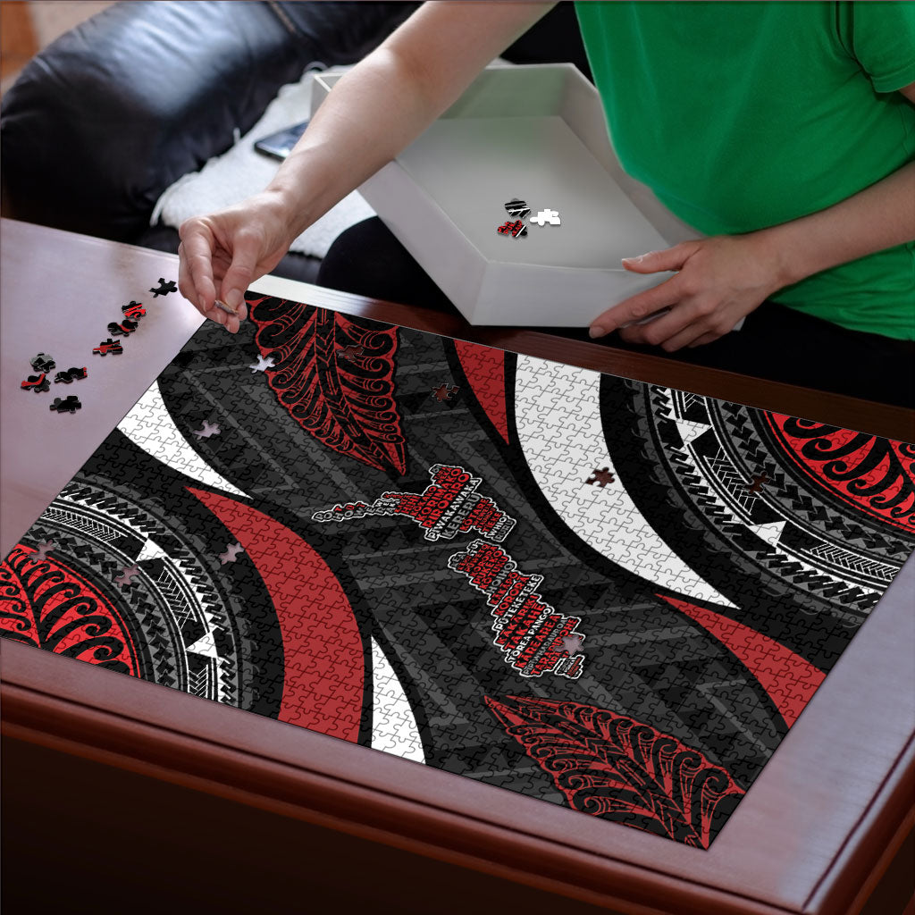 Aotearoa New Zealand Native Birds Map Puzzle Silver Fern Tribal Pattern DT05 - Polynesian Pride