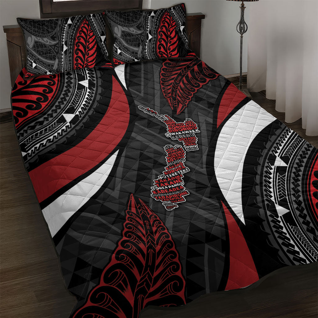 Aotearoa New Zealand Native Birds Map Quilt Bed Set Silver Fern Tribal Pattern DT05 Red - Polynesian Pride