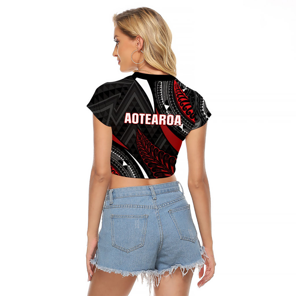 Aotearoa New Zealand Native Birds Map Raglan Cropped T Shirt Silver Fern Tribal Pattern DT05 - Polynesian Pride
