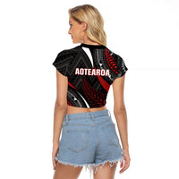 Aotearoa New Zealand Native Birds Map Raglan Cropped T Shirt Silver Fern Tribal Pattern DT05 - Polynesian Pride