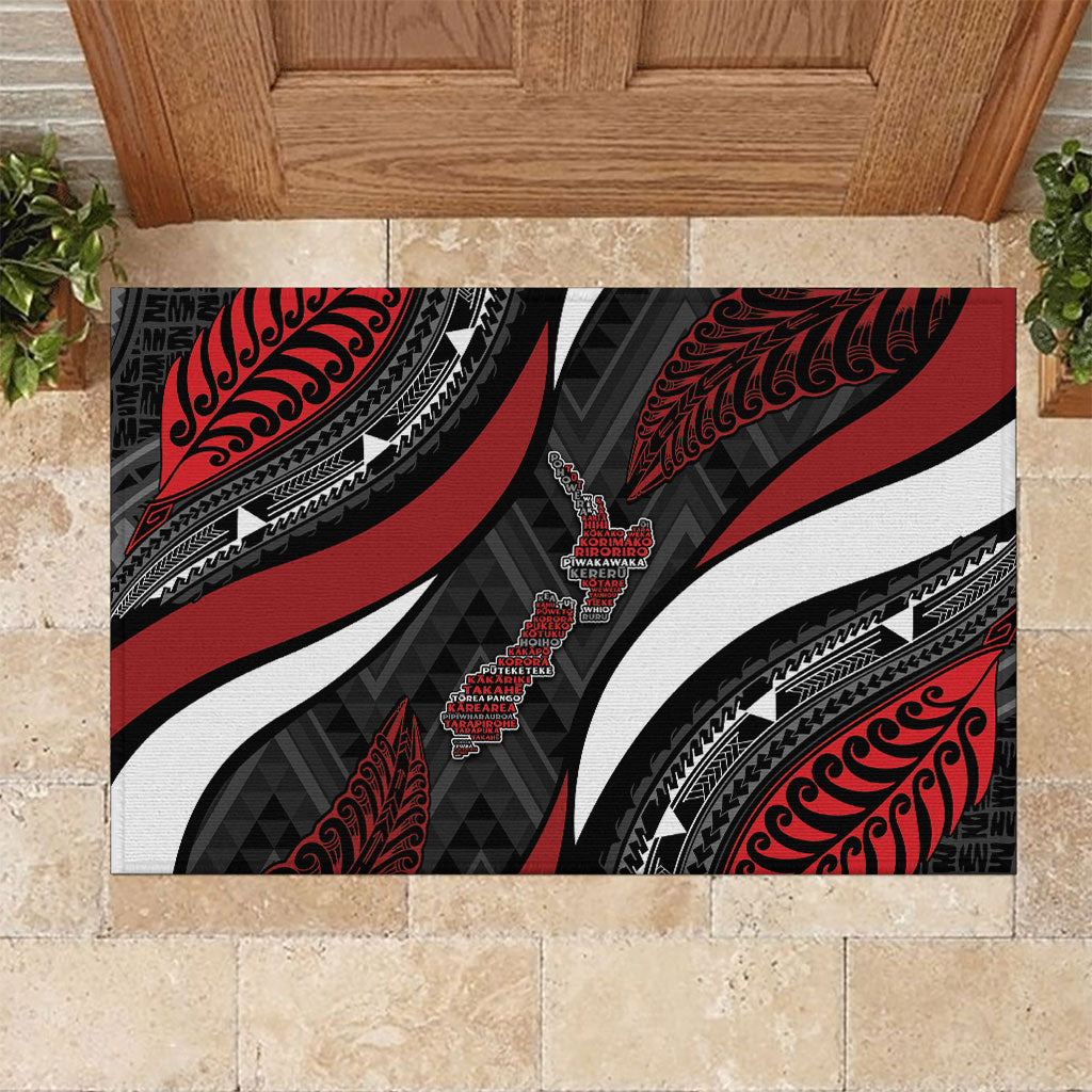 Aotearoa New Zealand Native Birds Map Rubber Doormat Silver Fern Tribal Pattern