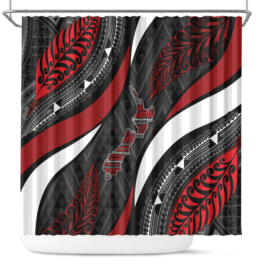 Aotearoa New Zealand Native Birds Map Shower Curtain Silver Fern Tribal Pattern