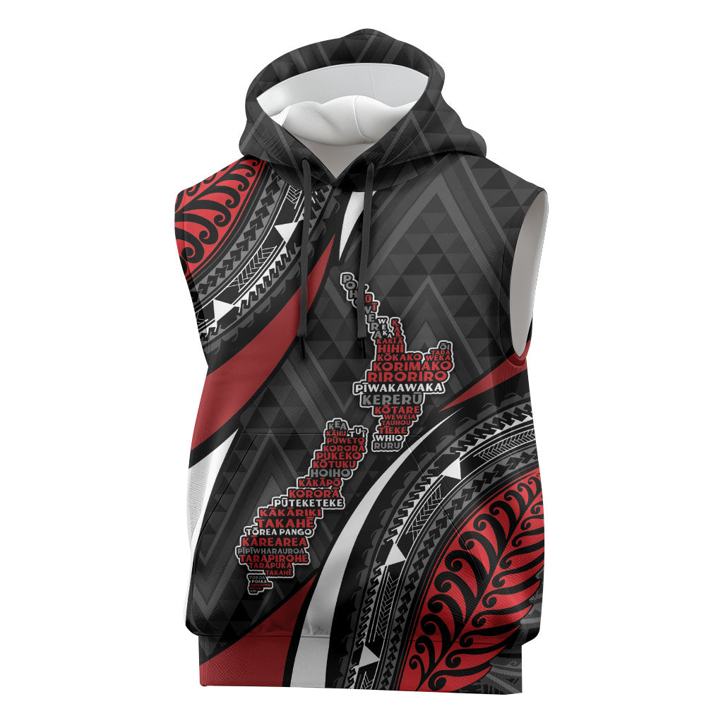 Aotearoa New Zealand Native Birds Map Sleeveless Hoodie Silver Fern Tribal Pattern