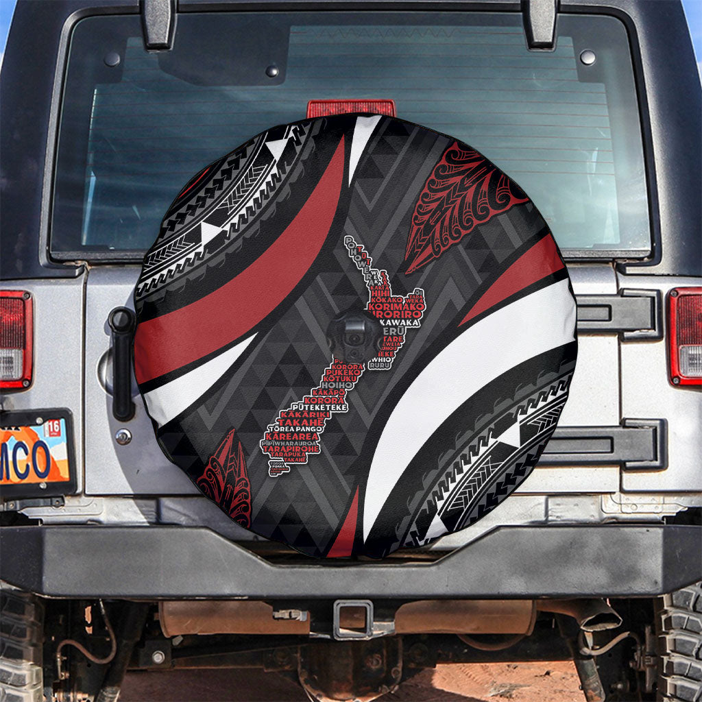 Aotearoa New Zealand Native Birds Map Spare Tire Cover Silver Fern Tribal Pattern DT05 Red - Polynesian Pride