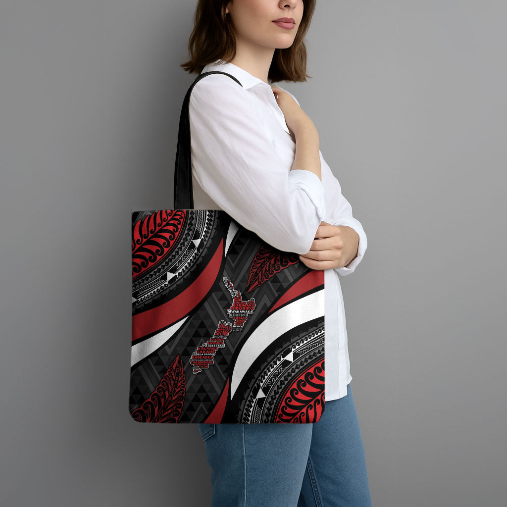 Aotearoa New Zealand Native Birds Map Tote Bag Silver Fern Tribal Pattern DT05 - Polynesian Pride