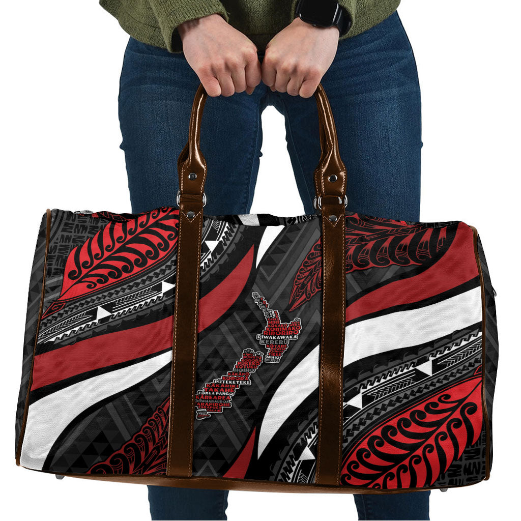 Aotearoa New Zealand Native Birds Map Travel Bag Silver Fern Tribal Pattern