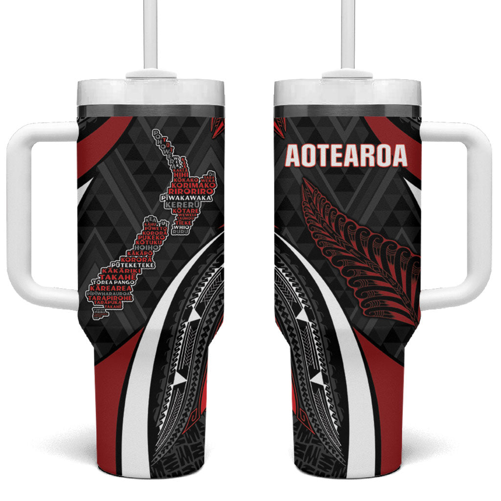 Aotearoa New Zealand Native Birds Map Tumbler With Handle Silver Fern Tribal Pattern
