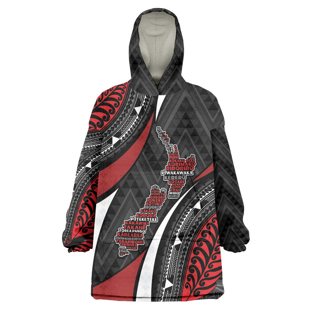 Aotearoa New Zealand Native Birds Map Wearable Blanket Hoodie Silver Fern Tribal Pattern