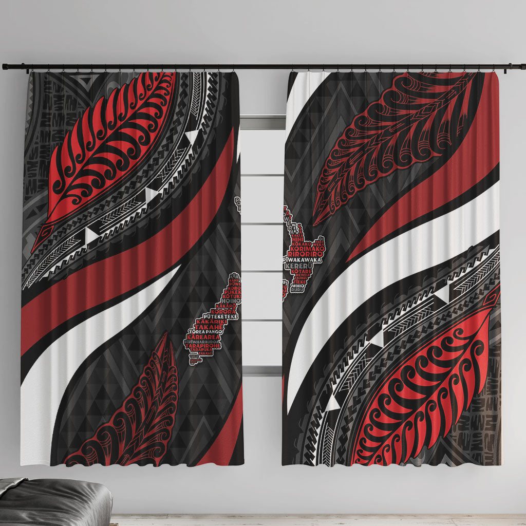 Aotearoa New Zealand Native Birds Map Window Curtain Silver Fern Tribal Pattern