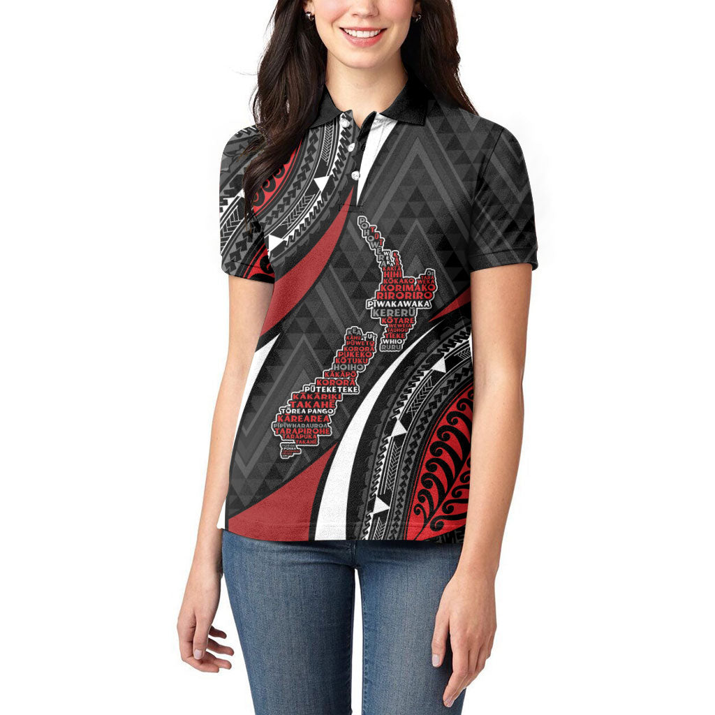 Aotearoa New Zealand Native Birds Map Women Polo Shirt Silver Fern Tribal Pattern DT05 - Polynesian Pride