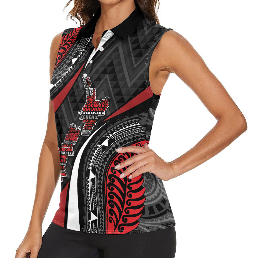 Aotearoa New Zealand Native Birds Map Women Sleeveless Polo Shirt Silver Fern Tribal Pattern DT05 - Polynesian Pride