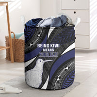 Personalised New Zealand Kiwi Laundry Basket Silver Fern Tribal Pattern DT05 Navy - Polynesian Pride
