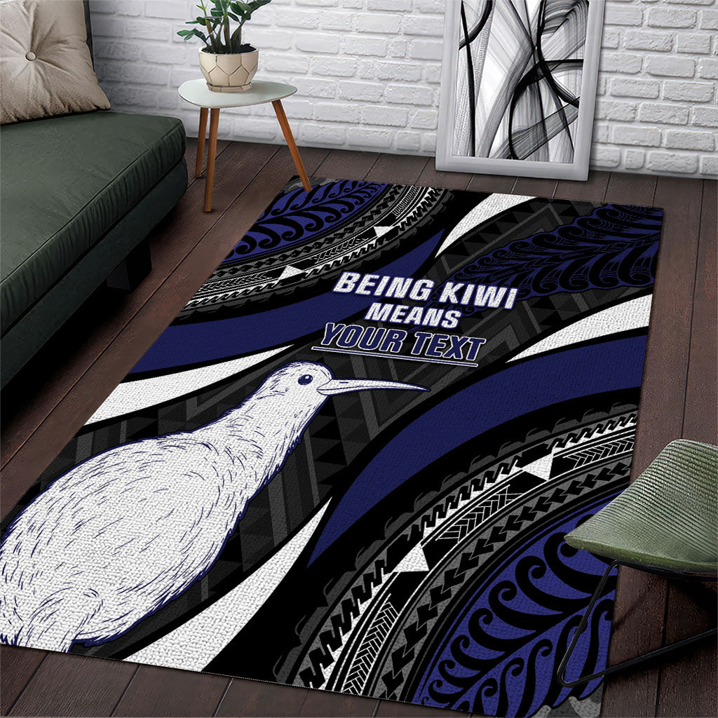 Personalised New Zealand Kiwi Area Rug Silver Fern Tribal Pattern