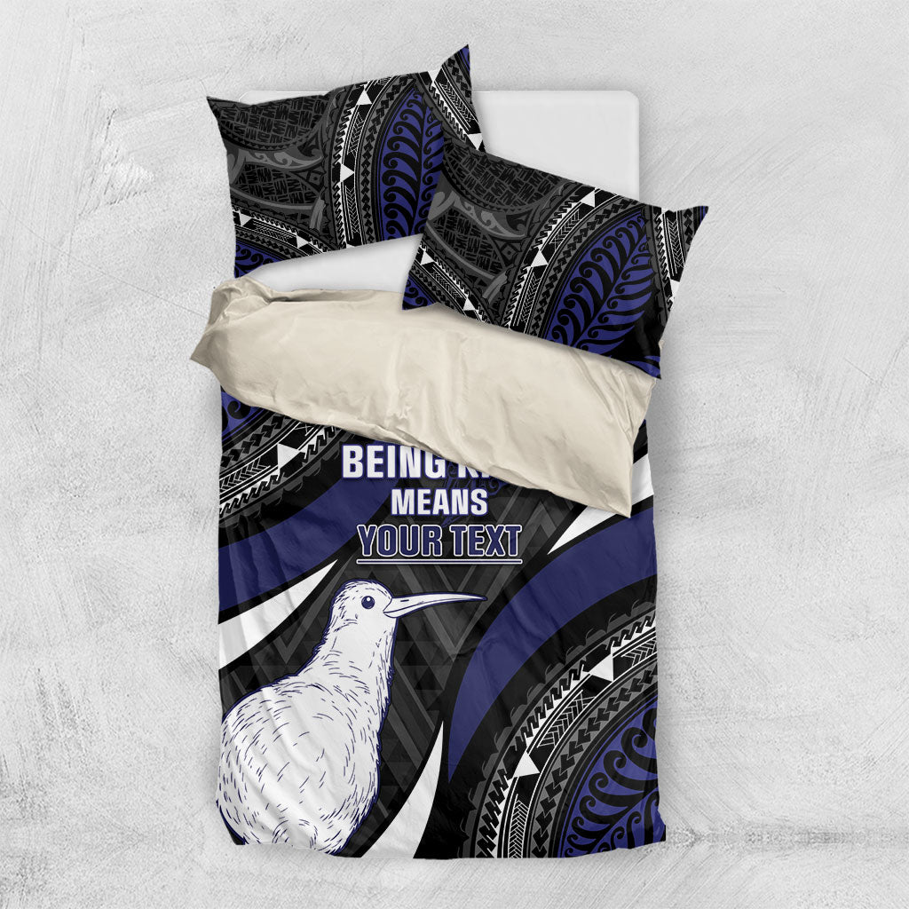 Personalised New Zealand Kiwi Bedding Set Silver Fern Tribal Pattern DT05 US Twin 172cm x 218cm Navy - Polynesian Pride